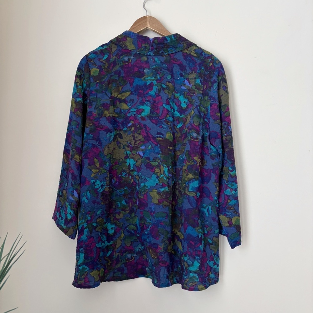 Habitat Dark Abstract Floral Button Front Shirt Large Wearable Art - Picture 5 of 8